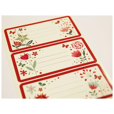 12 Etichette Per La Scuola - Rettangolo - Fiori E Cuori - Brillantini - Foto 1