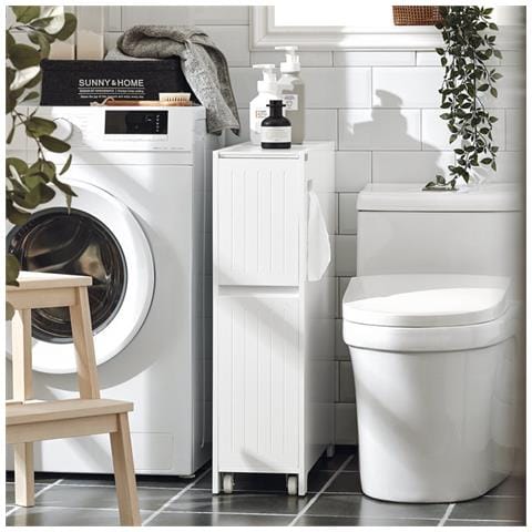Carrellino Salvaspazio Mensola Nicchia 20cm Con Ruote Organizzatore Bagno Mobiletto Bagno Mobile Porta Carta Igienica Bianco 20x60x75cm Bzr111-w - Foto 5