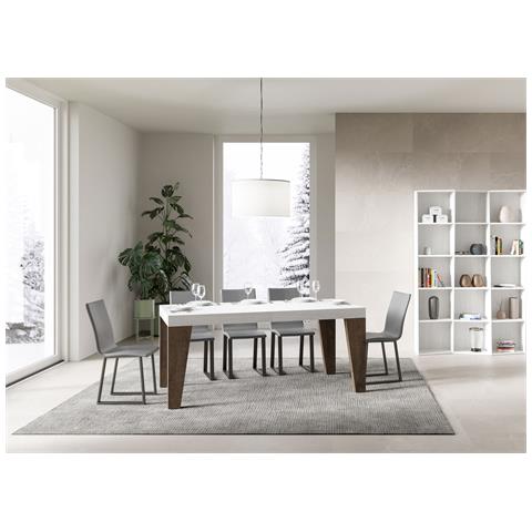 Tavolo Allungabile 90x160/264 Cm Naxy Mix Piano Bianco Frassino - Gambe Noce - Bianco Frassino /noce - Foto 5