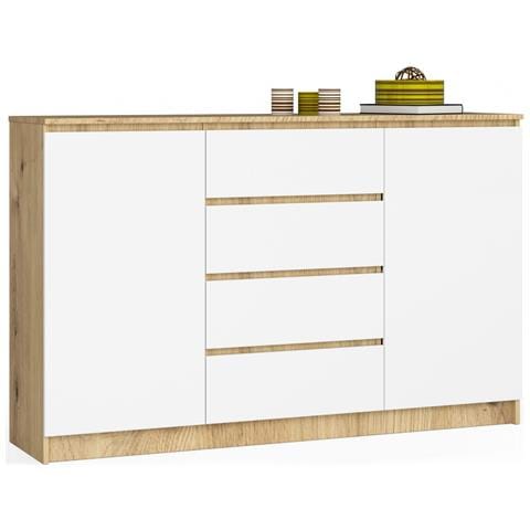 Cassettiera K160, 2 ante e 4 cassetti, 160x40x99 cm, Colore Quercia Artisan e Bianco - Foto 1