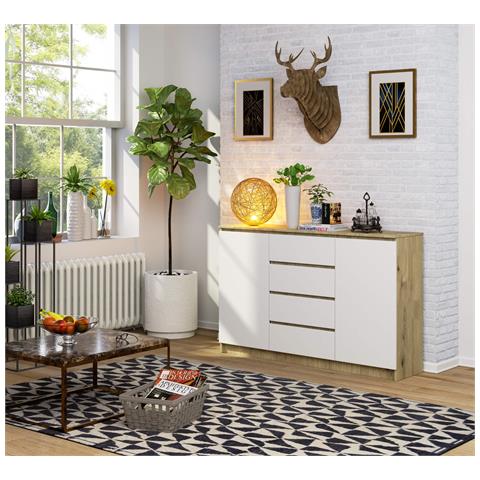 Cassettiera K160, 2 ante e 4 cassetti, 160x40x99 cm, Colore Quercia Artisan e Bianco - Foto 4