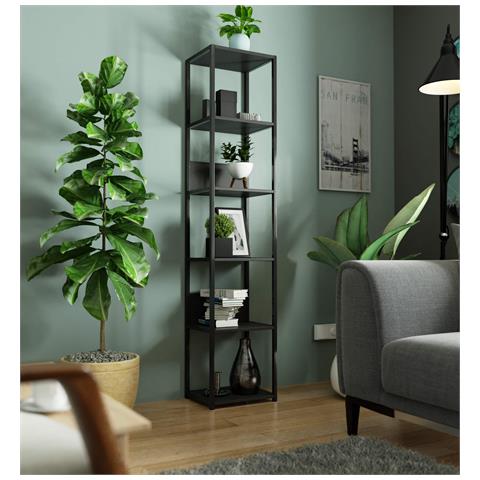 Scaffale stile loft con ripiani in legno, 6 ripiani, 40x32x192 cm, Colore Nero - Foto 5