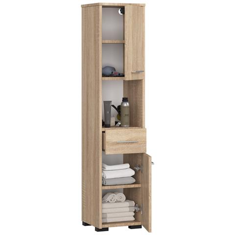 Mobile Alto, Collona da Bagno FIN, 2 ante e 1 cassetto, 30x30x140 cm, Colore Sonoma Quercia - Foto 2