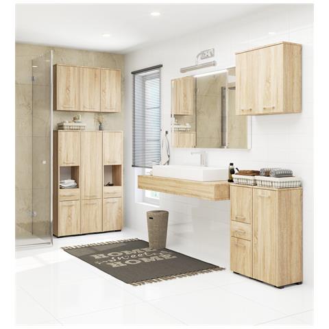 Mobile Alto, Collona da Bagno FIN, 2 ante e 1 cassetto, 30x30x140 cm, Colore Sonoma Quercia - Foto 5
