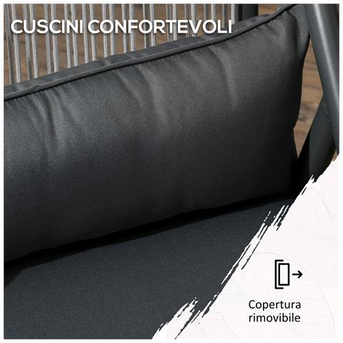 Set Da Giardino Con 4 Sedie Con Cuscini E Tavolo Da Pranzo Quadrato In Vetro, Grigio Scuro - Foto 2