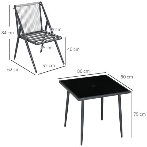 Set Da Giardino Con 4 Sedie Con Cuscini E Tavolo Da Pranzo Quadrato In Vetro, Grigio Scuro - Foto 6