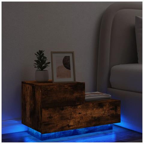 Comodino Con Luci Led Rovere Fumo 70x36x40,5 Cm - Foto 1