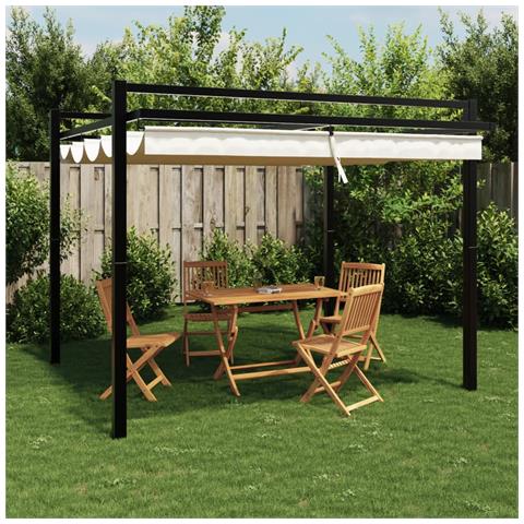 Gazebo Da Giardino Con Tetto Retrattile Crema 3x3m In Alluminio - Foto 8