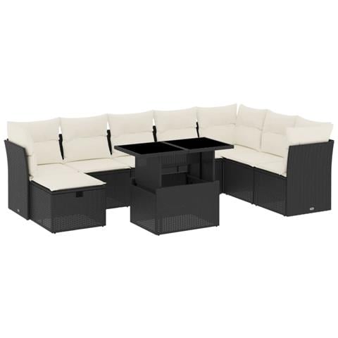 Set Divani Da Giardino 9 Pz Con Cuscini Nero In Polyrattan - Foto 2