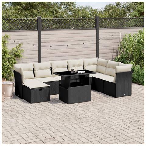 Set Divani Da Giardino 9 Pz Con Cuscini Nero In Polyrattan - Foto 1