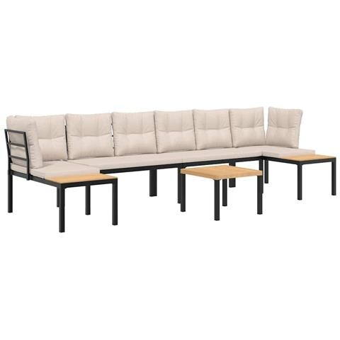 Divani Giardino con Cuscini 5pz Neri Acciaio Verniciato Polvere - Foto 1