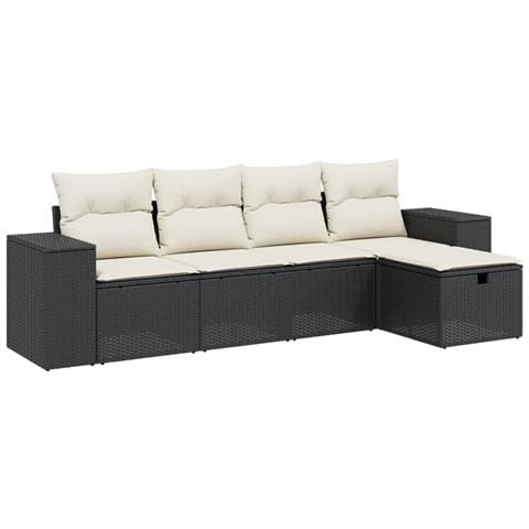 Set Divani Da Giardino 5 Pz Con Cuscini In Polyrattan Nero - Foto 2