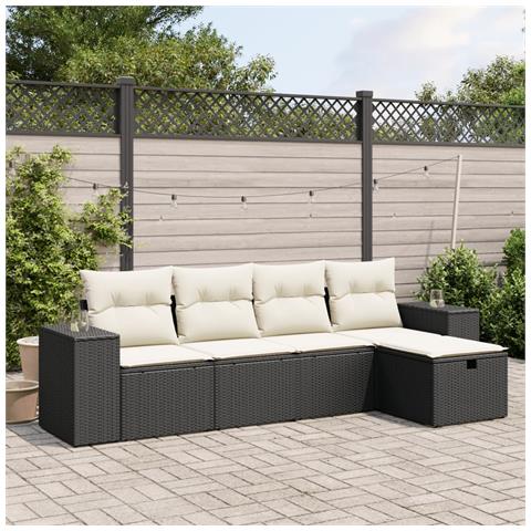Set Divani Da Giardino 5 Pz Con Cuscini In Polyrattan Nero - Foto 1