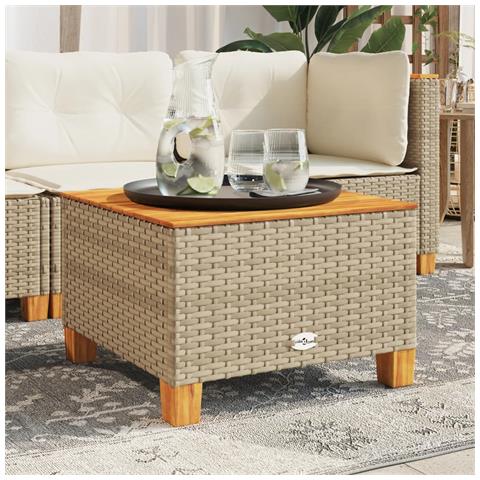 Tavolo Da Giardino Beige 55x55x36 Cm Polyrattan E Legno Acacia - Foto 3