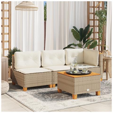 Tavolo Da Giardino Beige 55x55x36 Cm Polyrattan E Legno Acacia - Foto 1