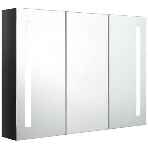 Lusso Casadino -  Armadietto Bagno Con Specchio E Led Nero Lucido 89x14x62 Cm - Foto 2
