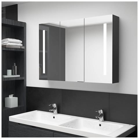Lusso Casadino -  Armadietto Bagno Con Specchio E Led Nero Lucido 89x14x62 Cm - Foto 8