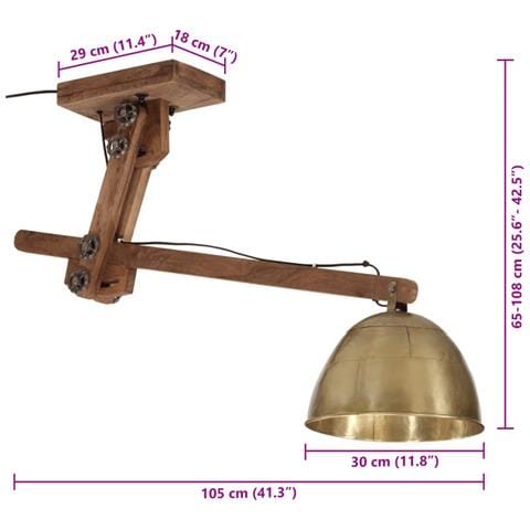 Lusso Casadino -  Lampada A Soffitto 25 W Ottone Anticato 105x30x65-108cm E27 - Foto 8