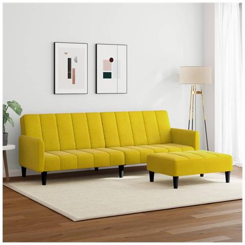 Divano Letto 2 Posti Con Sgabello Giallo In Velluto - Foto 2