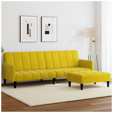 Divano Letto 2 Posti Con Sgabello Giallo In Velluto - Foto 8