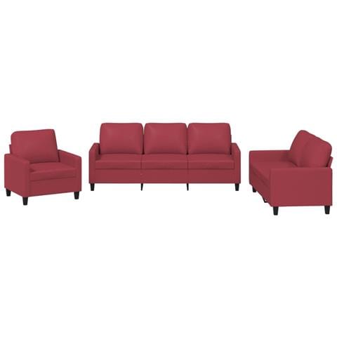 Set di Divani 3 pz con Cuscini Rosso Vino in Similpelle - Foto 1