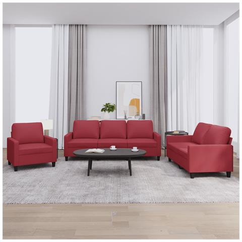 Set di Divani 3 pz con Cuscini Rosso Vino in Similpelle - Foto 2