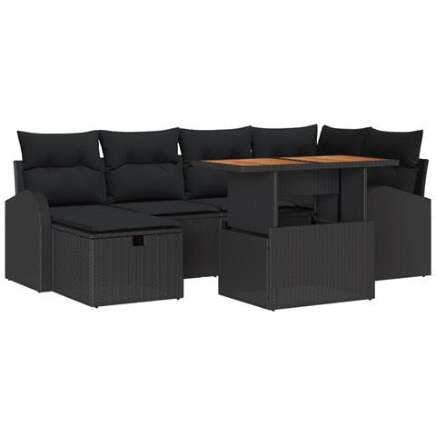 Set di Sofà da Giardino 7 Pezzi con Cuscini Neri in Rattan Polimerico - Foto 1