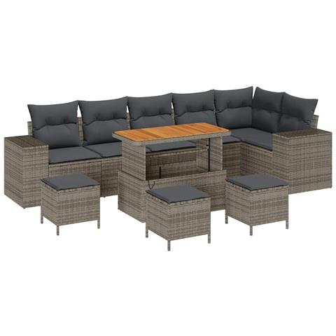 Set divano da giardino in polyrattan grigio da 10 pezzi con cuscini di , Set da pranzo da giardino in polyrattan grigio da 4 pezzi con cuscini di - Foto 1