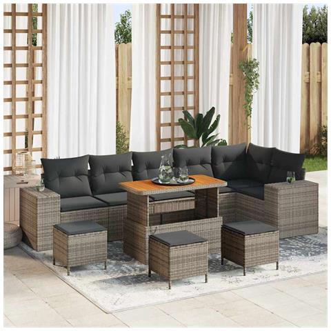 Set divano da giardino in polyrattan grigio da 10 pezzi con cuscini di , Set da pranzo da giardino in polyrattan grigio da 4 pezzi con cuscini di - Foto 2