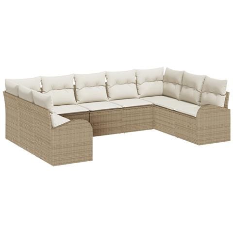 Set di Divani da Giardino 9 Pezzi con Cuscini Beige Polyrattan - Foto 1