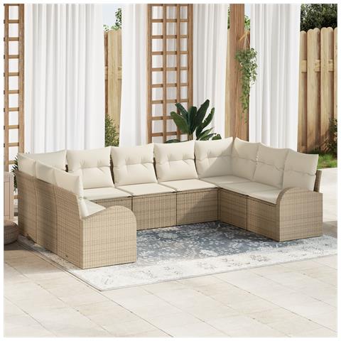 Set di Divani da Giardino 9 Pezzi con Cuscini Beige Polyrattan - Foto 2