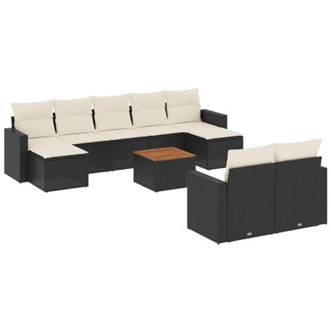 Set Divani da Giardino 10pz con Cuscini in Polyrattan Nero - Foto 1