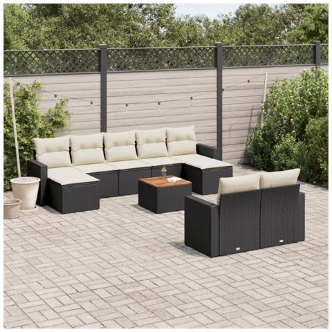 Set Divani da Giardino 10pz con Cuscini in Polyrattan Nero - Foto 2