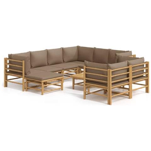 Set Salotto da Giardino 10pz con Cuscini Tortora Bambù - Foto 1