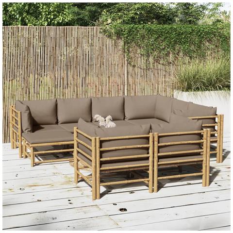 Set Salotto da Giardino 10pz con Cuscini Tortora Bambù - Foto 2