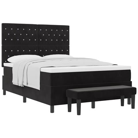 Letto Box Spring con Materasso e Panca Nera 140x190 cm in Velluto - Foto 1