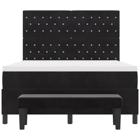 Letto Box Spring con Materasso e Panca Nera 140x190 cm in Velluto - Foto 9