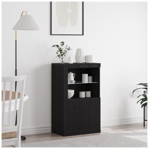 Mobile con luci LED Rovere Nero 60,5x37x100 cm - Foto 2