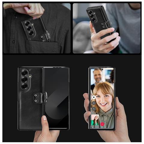 Custodia Nera In Pelle Pc Per Samsung Galaxy Z Fold2 Con Supporto - Foto 2