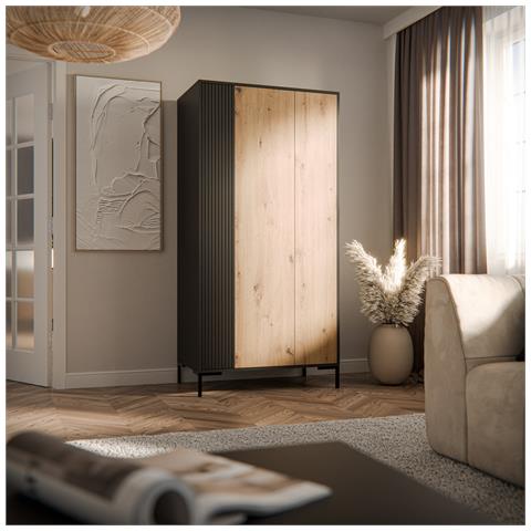 Armadio MERCI 90 x 55 x 184 cm nero /rovere artigianale - Foto 3