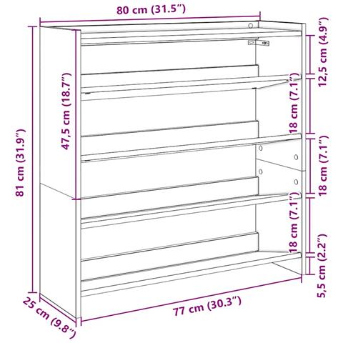 Scarpiera Nera 80x25x81 cm in Legno Multistrato - Foto 9