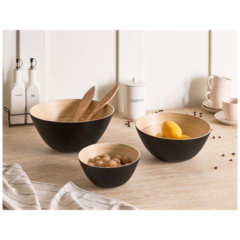 Set Di 3 Ciotole Decorative Bonheur Legno Di Bambù Nero - Foto 1