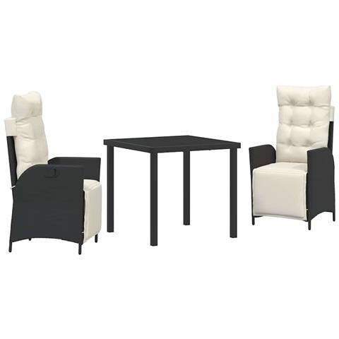 Set da Pranzo per Giardino 3 pcs Nero Poly Rattan - Foto 1