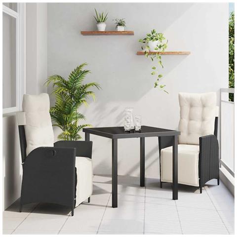 Set da Pranzo per Giardino 3 pcs Nero Poly Rattan - Foto 2