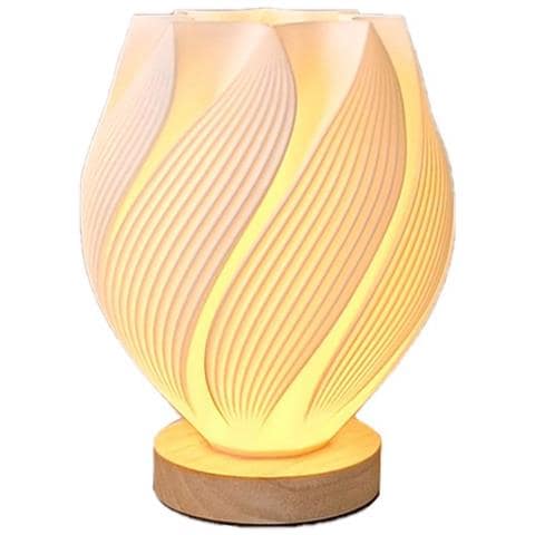 Lampada Da Scrivania Usb Dimmerabile Stampata In 3d Con Base In Legno - Moderna Luce Notturna Da Comodino - Foto 1