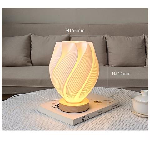 Lampada Da Scrivania Usb Dimmerabile Stampata In 3d Con Base In Legno - Moderna Luce Notturna Da Comodino - Foto 3