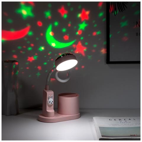 Lampada Da Scrivania Con Proiettore E Porta Penne: Gradiente Rgb, Luminosità Regolabile Pink + White - Foto 2