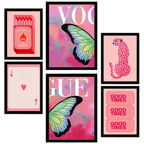 Set Di 6 Stampe Illustrazioni Di Dipinti Decorativi Di Arte Moderna Incorniciati Con Illustrazioni Di Design Per Le Pareti A3 & A4 Cornice Nera - Foto 1