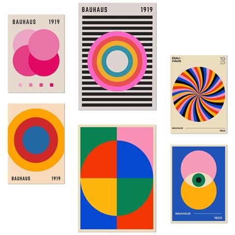Set Di 6 Stampe Forme Geometriche Bauhaus In Colori Vivaci: Illustrazioni Di Design Per Le Pareti Delle Stanze Della Tua Casa A3 & A4 Senza Cornice - Foto 1