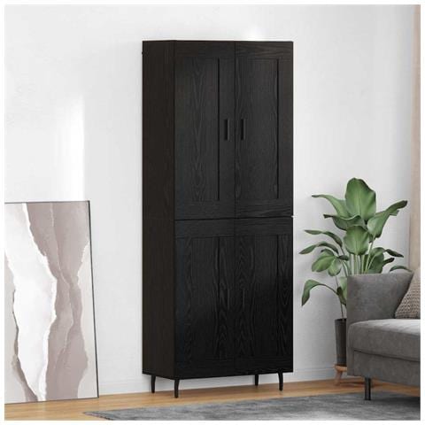 Credenza 2 pcs Rovere Nero Legno Stratificato e Vetro - Foto 2